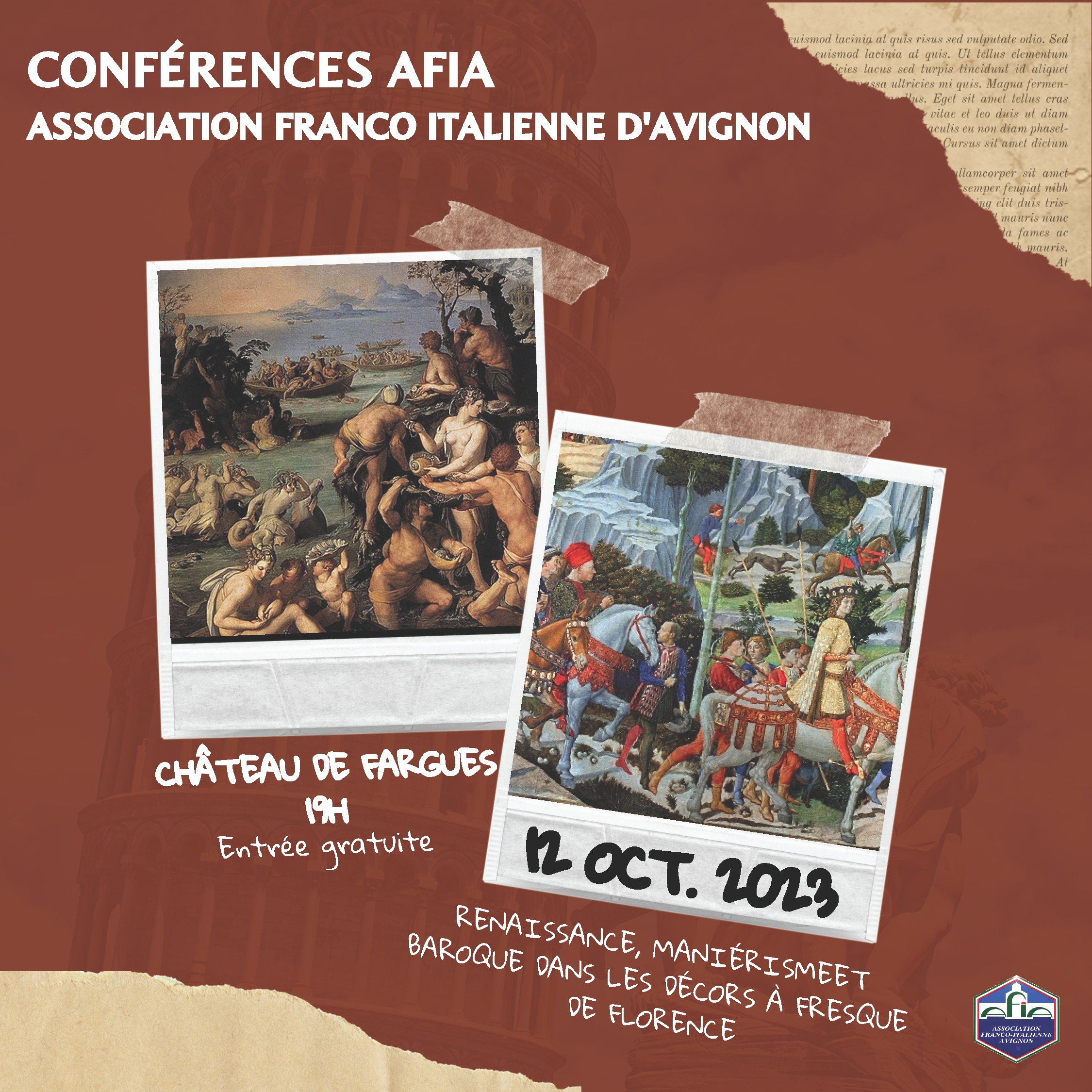 CONFERENCE AFIA - RENAISSANCE, MANIERISME ET BAROQUE DANS LES DECORS A FRESQUE DE FLORENCE
