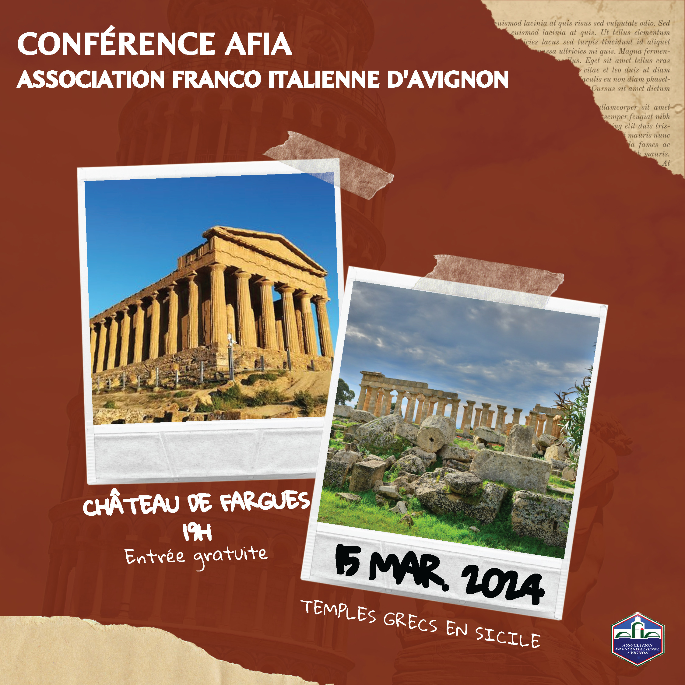 15 MARS // 19H : CONFERENCE AFIA : TEMPLES GRECS EN SICILE (par J.L Roussin)