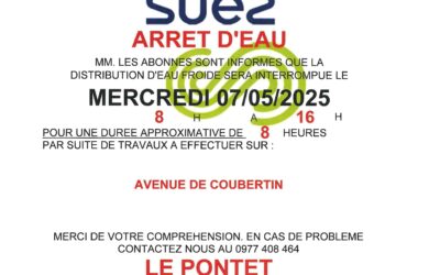 COUPURE D’EAU –  MERCREDI 07/05/2025