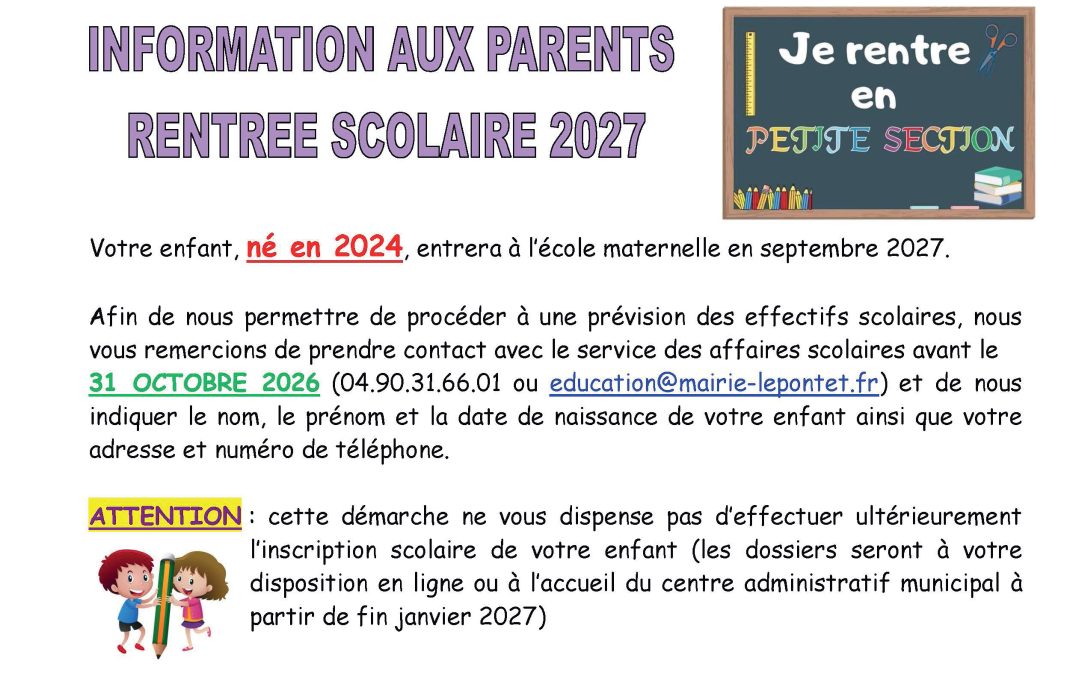 RENTRÉE SCOLAIRE 2027